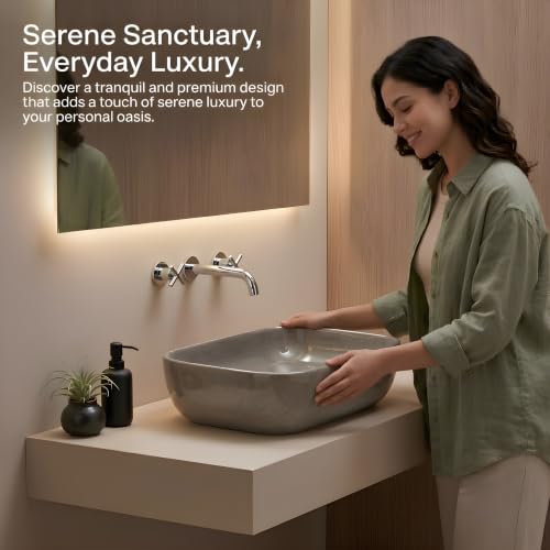 Image of VENICE Bathroom Vanity Sink Countertop Stylish & Durable Ceramic Tabletop Wash Basin Rectangular Vessel Bowl Metallic Grey Glossy Finish