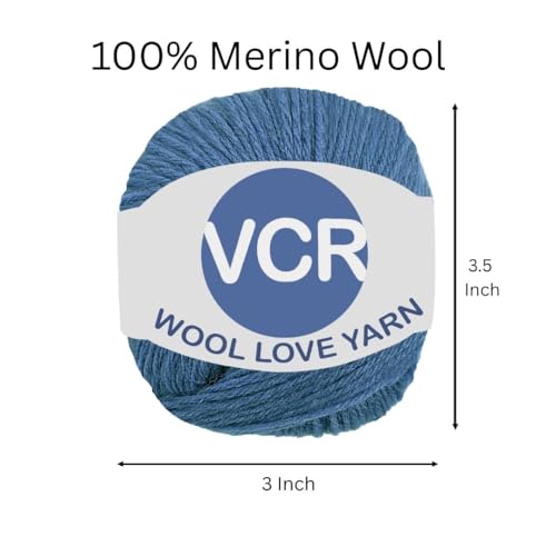 Image of VCR Prussion Blue Yarn, 25 Grams Hank, 85 Meters Length, 100% Merino Wool, Pack of 1, Shrink-Resistant Soft, Warm and Premium Wool Yarn for Knitting, Crochet and Craft Projects