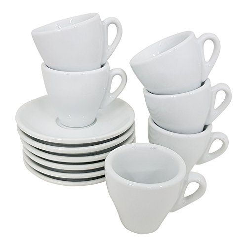 Espresso Tassen einfarbig weiß, 6 Stück mit Unterteller Classic Made in Italy