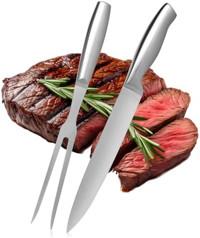 Juego de trinchar de 2 piezas - Utensilios para barbacoa de acero...
