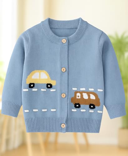 Image of Bold N Elegant Knitted Car Cardigan Sweater for Infant Toddler Baby Boys n Girls | Warm Woolen Front Open Winter Sweater for Kids Infant Toddler Kids