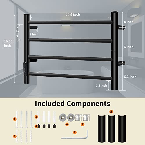 Mobider Towel Warmers For Bathroom - Hot Towel Warmer Rack With Timer, 4 Bars Wall-Mounted Electric Towel Warmer, Plug-In/Hardwired Heated Drying Rack - Matte Black #TOP4