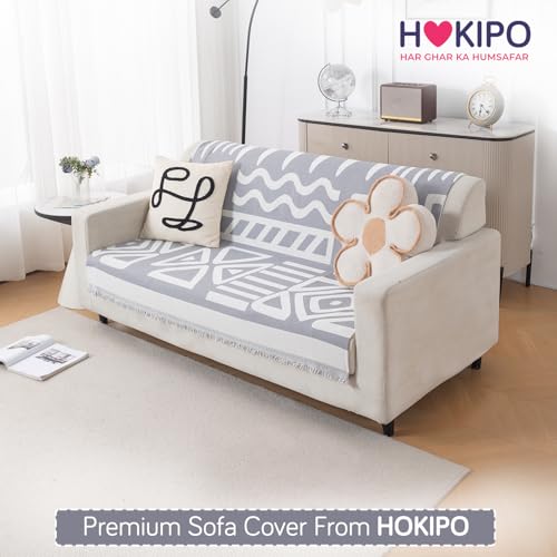 Image of HOKIPO Premium Chenille Sofa Cover for 2 Seater Sofa |'Urban Tribe' Grey (AR-6350-GRY)