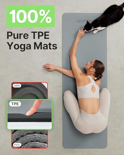 Image of Yoga Mat,Non-Slip TPE Exercise Mat(1 /4 Inch) for Pilates, Fitness & Barefoot Workouts, Home Gym Studio with Strap & Bag
