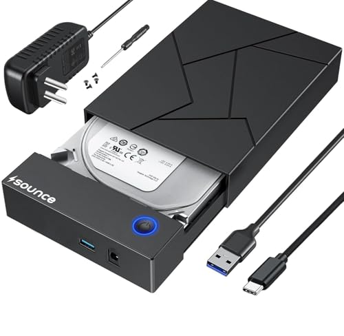 Image of Sounce Type C Hard Drive Enclosure, External Hard Drive Docking Station for 3.5 /2.5 Inch SATA Hard Drives /SSD with 16 TB+, Tool-Free HDD Enclosure 12V /2A Power Supply UASP (Black)