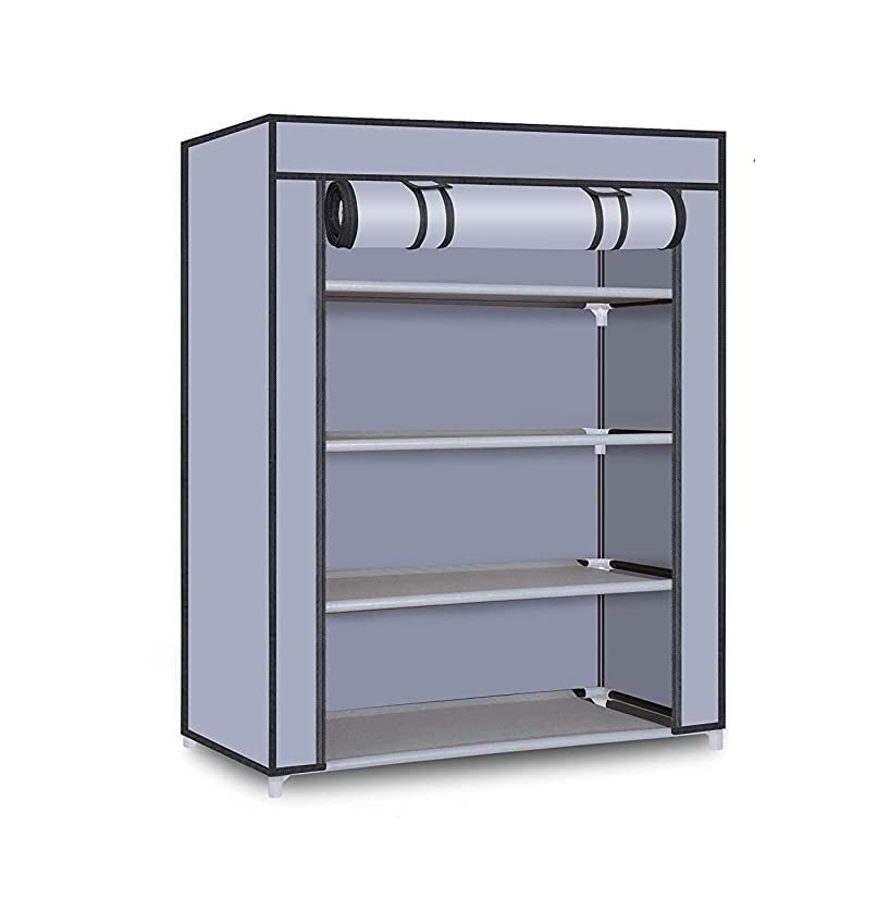 DEMARK® 4-Layer Shelves Grey Stand for Home, Bedroom, Living Room | Slippers Stand Rack Covered Multipurpose Storage with Plastic Pipes Dust Proof Cover-image-45