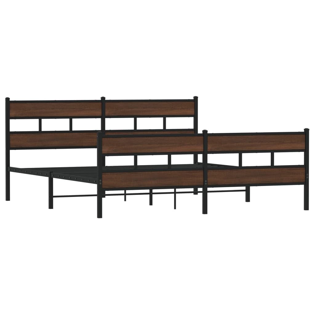 vidaXL Metal Bed Frame without Mattress, Bed Base for Bedroom, Mattress Foundation for Double, Bedstead, Modern Style, Brown Oak 193x203 cm