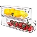Abiudeng 2 Pack Stackable Refrigerator Organizer Bins with Pull-out Drawer, Drawable Clear Fridge Drawer Organizer with Handle, Plastic Kitchen Pantry Storage Containers