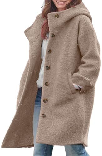 chouyatou Women's Winter Single Breasted Long Wool Coat with Hood...