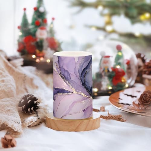 Image of Flickering Flameless Candles, Purple Marble Lavender Liquid LED Candles with Remote Timer, Set of 2 Battery Operated Candle for Valentine Wedding Birthday