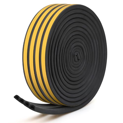 Inwee Tira de Sellado para Puertas y Ventanas,20M Goma Burlete para Puerta, Cinta de Sellado de Espuma Autoadhesiva Tipo D,Fuertemente Adherido,Contra Corrientes Frías/Antisonido/Anticolisión, Negro