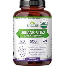 مستخلص فيتكس العضوي من Zazzee USDA، 120 كبسولة نباتية، إمداد لمدة 4 أشهر، توت عفيف، توازن هرموني ودعم الدورة للنساء، كوشير معتمد، فيتكس أغنوس كاستوس، غير معدّل وراثيًا، صنع في الولايات المتحدة الأمريكية