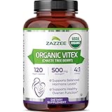 Zazzee USDA Organic Vitex, 500 mg Strength, 120 Vegan Capsules, 4 Month Supply, Kosher, Standardized and Concentrated 4X Extract, Whole USDA Certified Organic Chaste Berry, All-Natural and Non-GMO