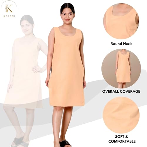 Image of KASANI Women's Camisole Cotton Long Knee-Length Sameej /Slip /Inner, Sleeveless, Pack of 2