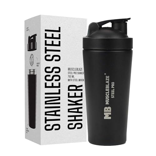 Image of MuscleBlaze Stainless Steel Gym Shaker (Black, 700ml)