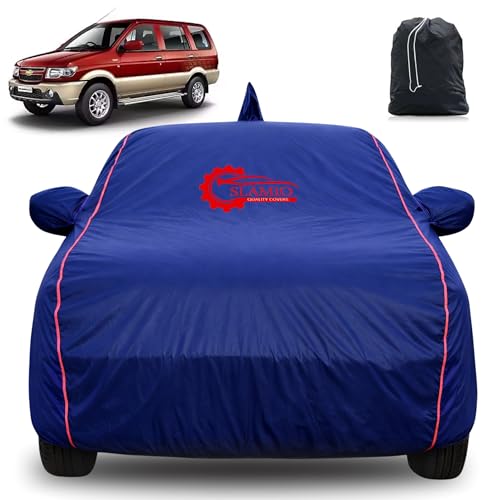 Image of 100% Waterproof Car Cover for Chevrolet Tavera | All-Weather, Dustproof & UV Protection | Heavy-Duty 3-Layer Fabric | Custom Fit with Mirror & Antenna Pocket | Navy Blue