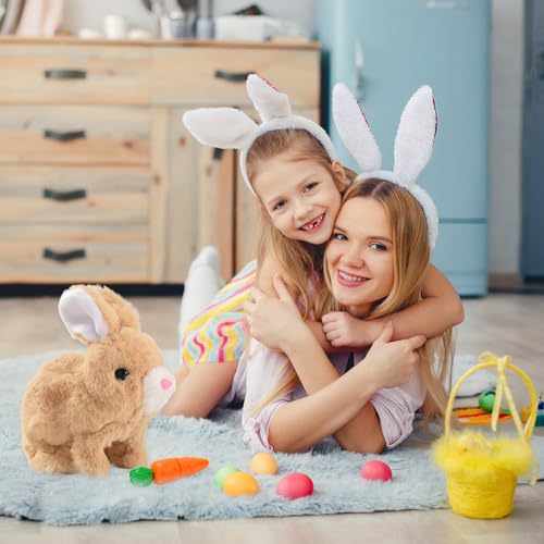 Asslye Elektrischer Osterhase Plüschtier, Interaktives Kaninchen mit Geräuschen & Beweglichen Ohren, Hüpfendes Spielzeug für Ostergeschenk, Krabbelnder Stoffhase für Kinder ab 1 2 3 Jahre