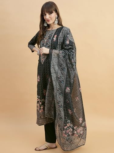 Image of SheWill Kurta Sets for Women - Red Rayon Aari Hand Work with Digital Floral Print Kurta with Pant and Chanderi Dupatta |Stylish Printed Summer Kurti Set