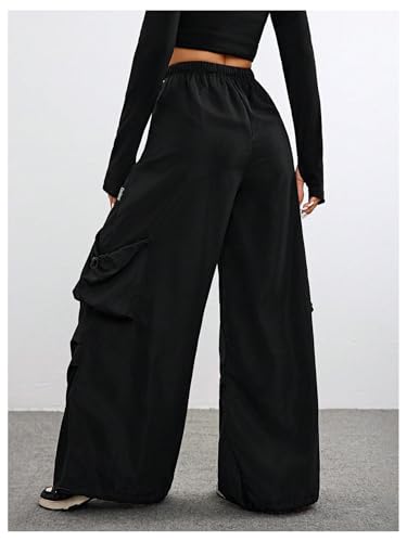 GORGLITTER Women's Parachute Cargo Pants with Pockets Baggy Wide Leg Low Waisted Oversized Loose Drawstring Pants3