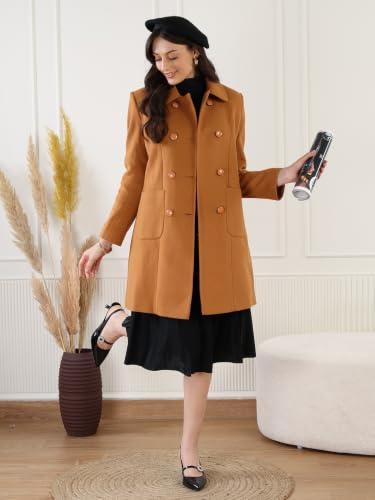 Image of CHKOKKO Women Classic Long Winter Coat Double Breasted | Knee Length Design with a Sophisticated Spread Collar and Convenient Front Pockets for All Occasions