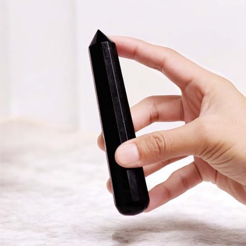 Image of Black Tourmaline Crystal Wand for Reiki Healing 50-100 Gm | Natural Crystals Stone Wand for Vastu Meditation Massager Tool