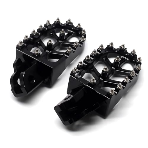Image of MZS Dirt Bike Foot Pegs for CRF125F 2014-2024, CRF110F 2013-2024 | Black CNC Aluminum Alloy Footrest, Skeleton Grid Wide Footpeg, Non-Slip Stainless Steel Foot Pins, Rust & Corrosion Resistant