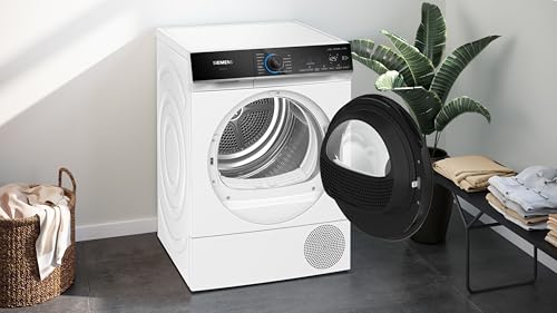 Siemens WQ46B2D0AM iQ700, Wärmepumpentrockner 9 kg, Selbstreinigender Kondensator, schonendes Trocknen, intelligentDry, Halbe Beladung, Knitterschutz, Home Connect, Trommelinnenbeleuchtung, Weiß