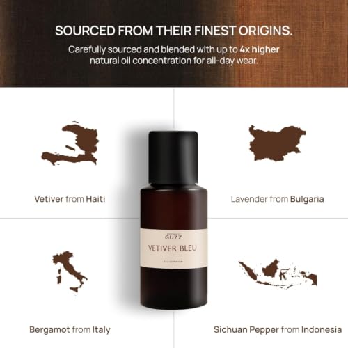 Image of Guzz Vetiver Bleu Eau De Parfum for Men | Aromatic Spicy Perfume with Bergamot & Pepper | Bold Fresh Fragrance | 50 ML