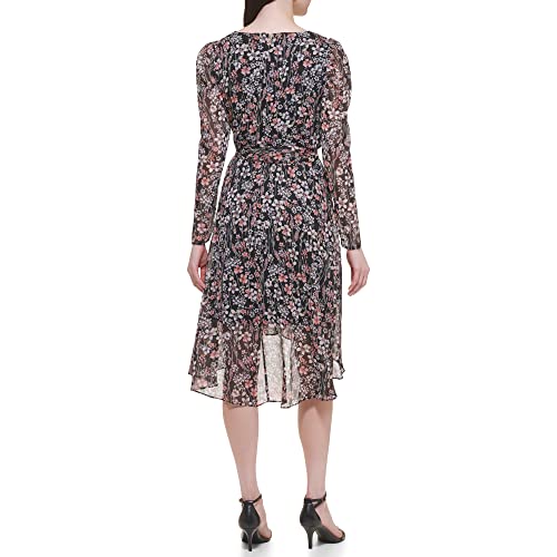 Image of Tommy Hilfiger Adaptive Women's Midi Long Sleeve Faux Wrap Chiffon Dress