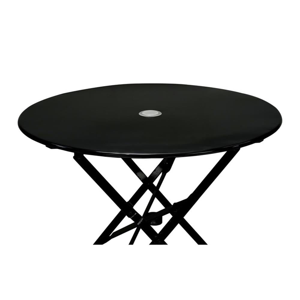 30-Inch Round Black Folding Bistro Table With Umbrella Hole - Metal Outdoor Patio Table (No Assembly)-634942