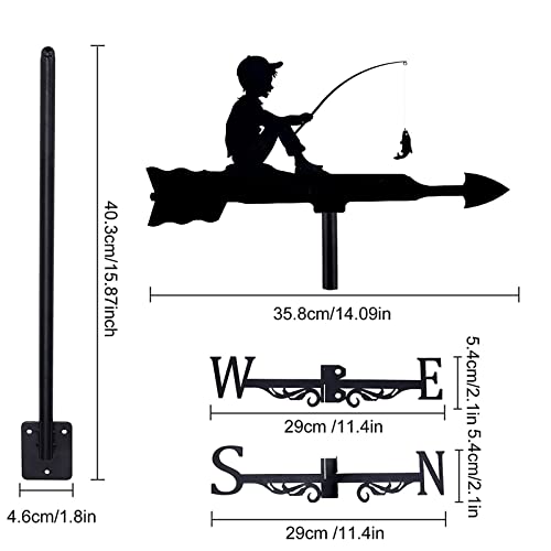 Ydhnb Boy Fishing Weathervane Wrought Iron Weather Vane Roof Decoration Wind Direction Indicator Kit With Anti-Rust Coating For Outdoor Garden Lawn Wind Vane Metal Bracket #TOP5