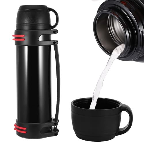 Hangrow Botella aislada al vacío de 2,5 L, termo aislado al vacío de acero inoxidable de gran capacidad para bebidas calientes y frías, termo de viaje, para alimentos, sopas (negro)