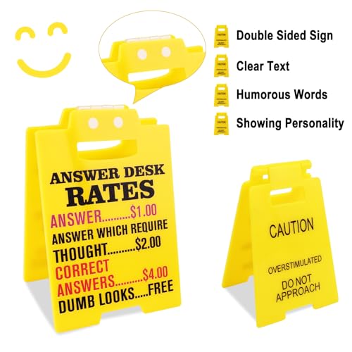 2Pcs Caution Overstimulated Desk Sign Answer Desk Rates Acrylic Sign Funny Office Gag Gifts for Coworker Teammate Employee Boss Humorous Signs for Stress Relief Decor Cubicle Accessories