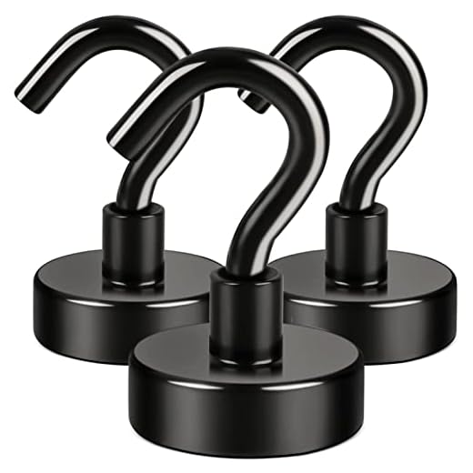 E BAVITE Black Magnetic Hooks 25LB for Cruise, Grill, Towel, Indoor Hanging, Kitchen, Workplace, Mikede Office and Garage - 3 Pack