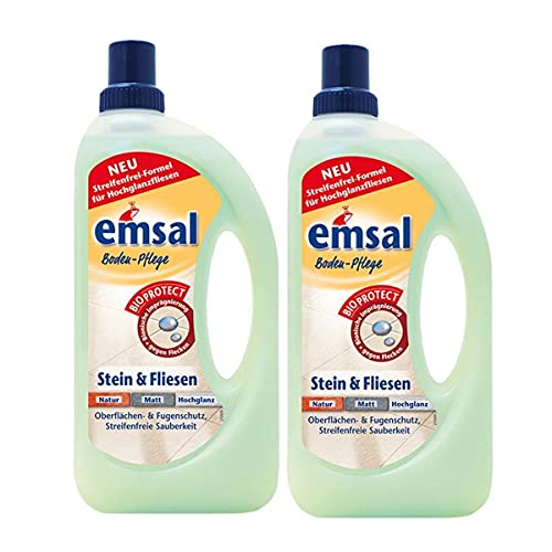 2x emsal Boden-Pflege Stein & Fliesen 1 Liter mitBioprotect Oberflächen & Fugenschutz