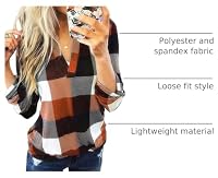 Dokotoo Women's Spring Fall Fashion Casual Ladies Basic Cotton Cuffed 3/4 Long Sleeve Plaid Print V Neck Work Tops Tunic Shirts and Blouses for Women 2025 Orange — image 4