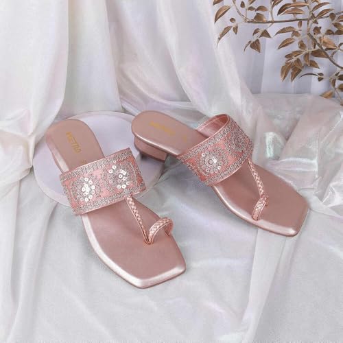 Image of Metro Women Embellished Ethnic Kolhapuri Block Heel Slip-on Sandal