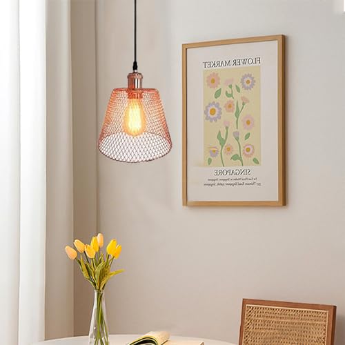 KRUIHAN Modern Vintage Pendant Light E27 Chandelier Ceiling Lamp Foldable Metal Mesh Cage Hanging Lighting Shade for Dinning Room Bar Restaurant Bedroom Cafe(Rose Gold) - Image 4