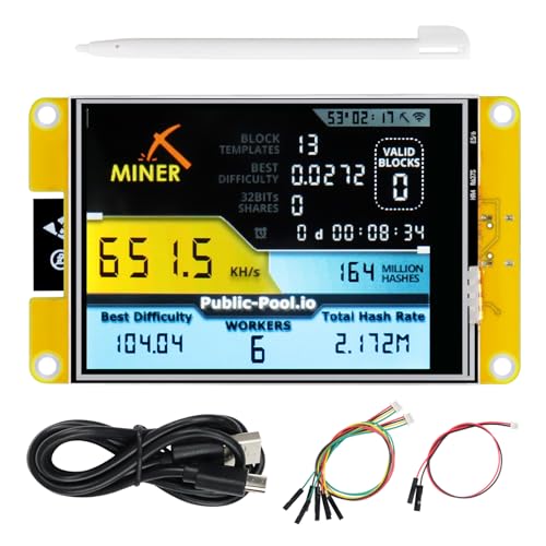 Image of Freenove Bitcoin Miner Solo Lottery Miner, ESP32 CYD 3.2 inch Touch Display 240x320 Pixel IPS Screen ST7789 Driver, Dual-core 32-bit 240 MHz Microcontroller WiFi+BT Programmable, Code Tutorial