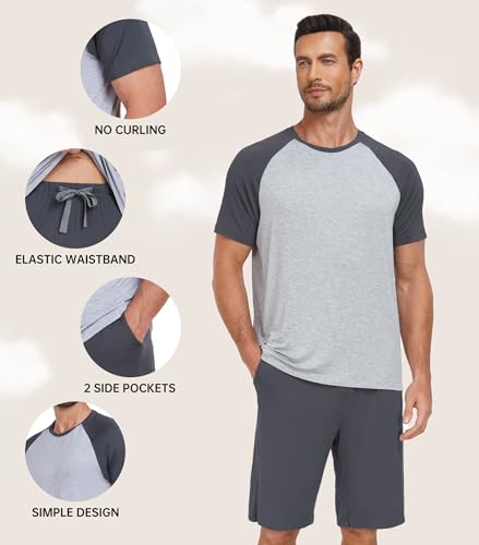 COLORFULLEAF Mens Pajamas Set Shorts and Shirt Bamboo Rayon Sleepwear Summer Nightwear Lightweight Sleep Sets S-XL3