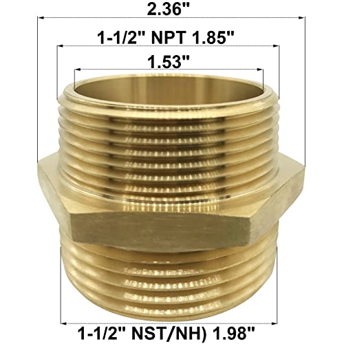 Springspray 1-1/2" Npt Male X 1-1/2" Nst (Nh) Male Brass Hexagonal Nipple Fitting Fire Equipment Hex Nipple Doule Male Fire Hose Adapter #TOP1