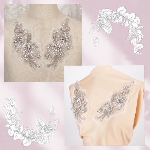 AHANDMAKER Exquisite Bright Crystal Patches Sew on AB Rhinestones DIY Clothing Appliques Patch for Wedding Dress Decor Belt Chest Waist Decoration (Silver) - Image 3