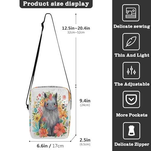 mens messenger bag Shoulder Bag For Woman Casual Purse Cross Body Adjustable Strap for work work - Cats Flowers Colorful3