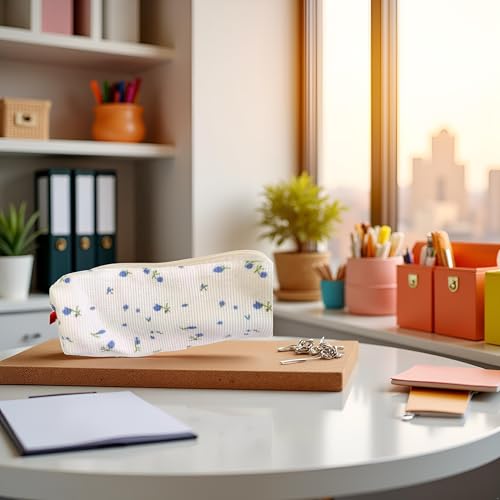 Image of Blue Women Fresh Style Pencil Bag Pencil Case Pen Holder Coin Pouch, Pen, and Marker Cases，Simple Cosmetic Storage Bags Makeup Bag Office Stationery Organizer, and Marker Cases