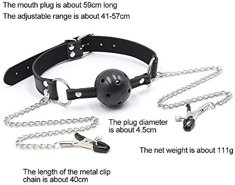 Vegan Leather Ball Gag with Nipple Clip, Bondage, BDSM