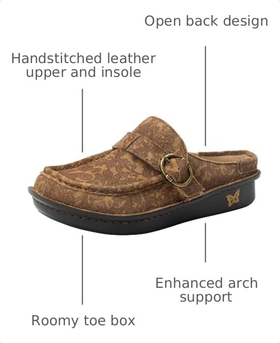 Image of Alegria Women's Brigid Leather Moc Toe Open Back Clog with Heel Cup