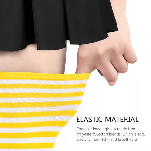 Image of AQOKKA Extra Long Thigh High Socks for Women Striped Over Knee Thigh Socks Long Boot Thigh High Stockings Leg Warmers