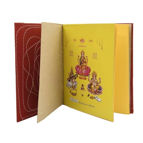 Image of VISMAY'S Red Diary with Yellow Pages 90 GSM Paper Handmade Traditional Bahi Khata Book Manifestation Diary for Dream Wish Goal Quality Notebook for Writing and Success (Vintage Red)
