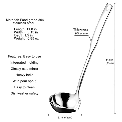 Stainless Steel Soup Ladle Spoon, Kitchen Ladle Spoons with Pour, Spout Ladles for Serving, Oil Soup Spoon Pouring Ladle, Kitchen Serving Ladle for Soup Sauce Stew Cooking Gravy, 11.8 Inch - Image 5