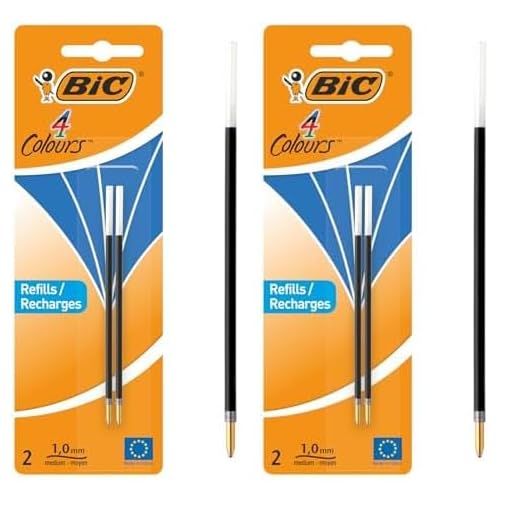 BIC 4 Colores Recambios para Bolígrafo Fino Punta Media (1 mm) - Azul, Blister de 2 unidades (Paquete de 2)